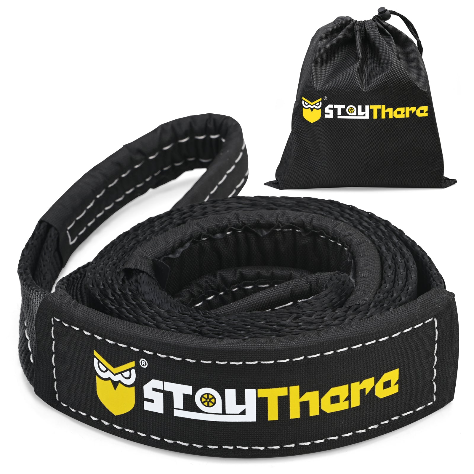 Stay There Tow Recovery Strap, Heavy Duty with 30,000 lb Capacity-Emergency Towing Rope for Recovery Vechiles-Storage Bag… (Black, 2'' x 20 ft Tow Strap)