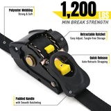Stay There Retractable Ratchet Straps (4-Pack) - 1 Inch x 7 Feet (1100lb Break Strength) - Heavy Duty Auto Self Retracting Tie Down Straps for Truck, Cargo Trailer, Motorcycle & More - Black