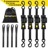 Stay There Retractable Ratchet Straps (4-Pack) - 1 Inch x 10 Feet (1800lb Break Strength) - Heavy Duty Auto Self Retracting Tie Down Straps for Truck, Cargo Trailer, Motorcycle & More - Black