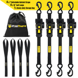 Stay There Retractable Ratchet Straps (4-Pack) - 1 Inch x 7 Feet (1100lb Break Strength) - Heavy Duty Auto Self Retracting Tie Down Straps for Truck, Cargo Trailer, Motorcycle & More - Black