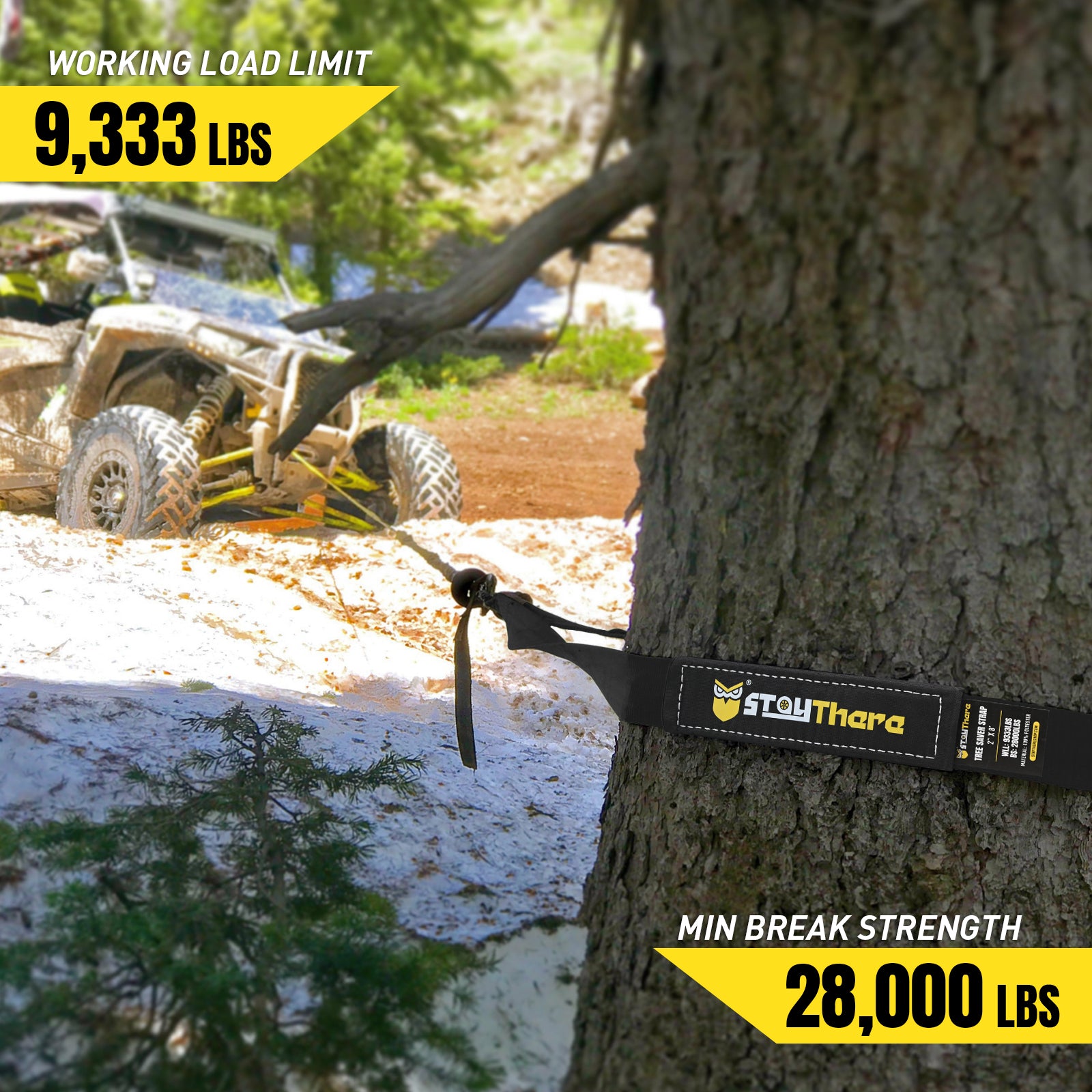 Stay There Tow Recovery Strap, Heavy Duty with 30,000 lb Capacity-Emergency Towing Rope for Recovery Vechiles-Storage Bag… (Black, 2" x 8' Tree Saver)