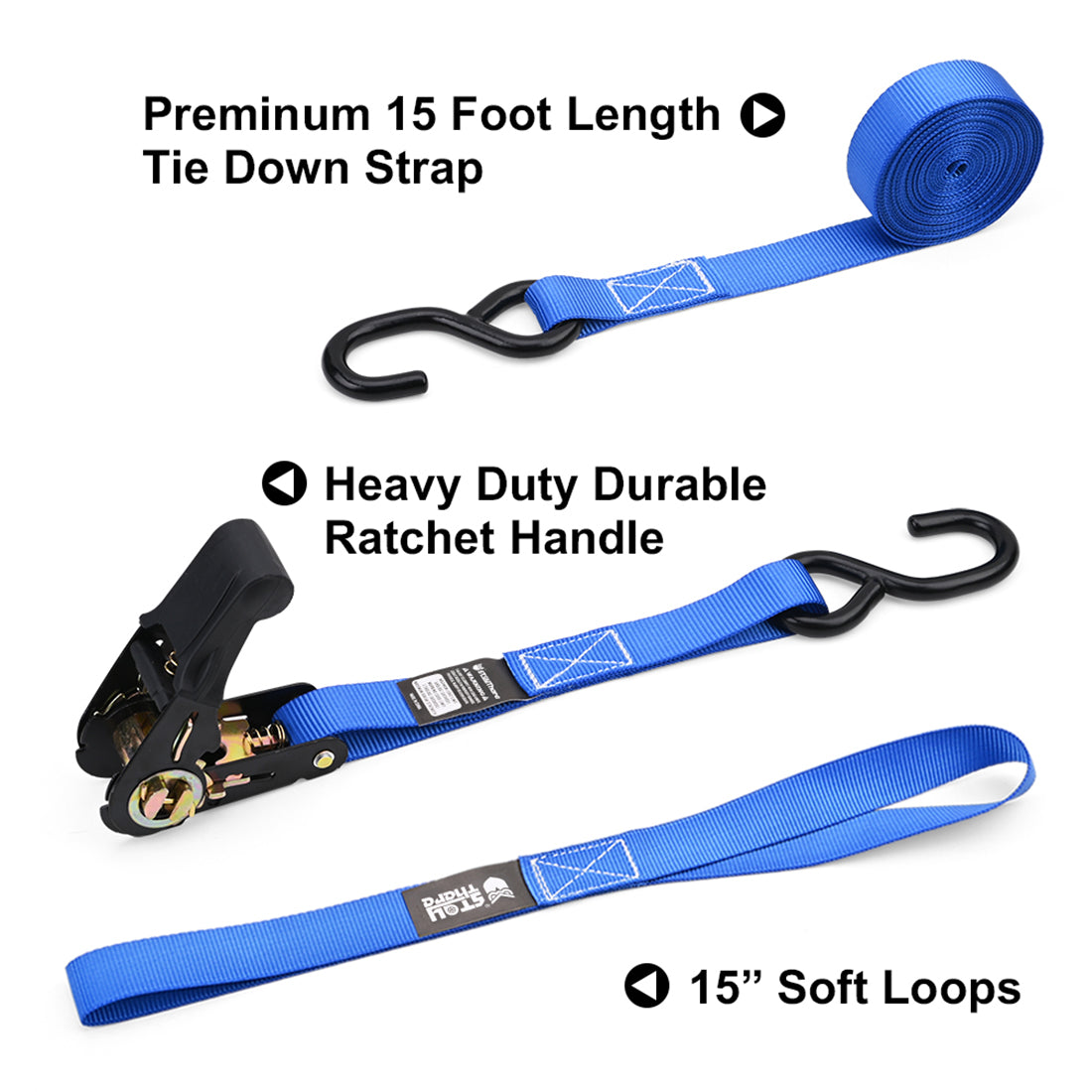 1'' x15' Ratchet Straps with S Hook