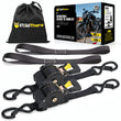 Stay There Retractable Ratchet Straps (2-Pack) - 1 Inch x 10 Feet (1800lb Break Strength) - Heavy Duty Auto Self Retracting Tie Down Straps for Truck, Cargo Trailer, Motorcycle & More - Black（副本）
