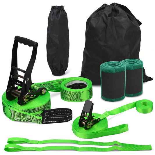 Slackline Kit with Training Line Tree Protectors Ratchet Protectors Arm Trainer Easy Set up Instruction Booklet for Family Adults Children Kids